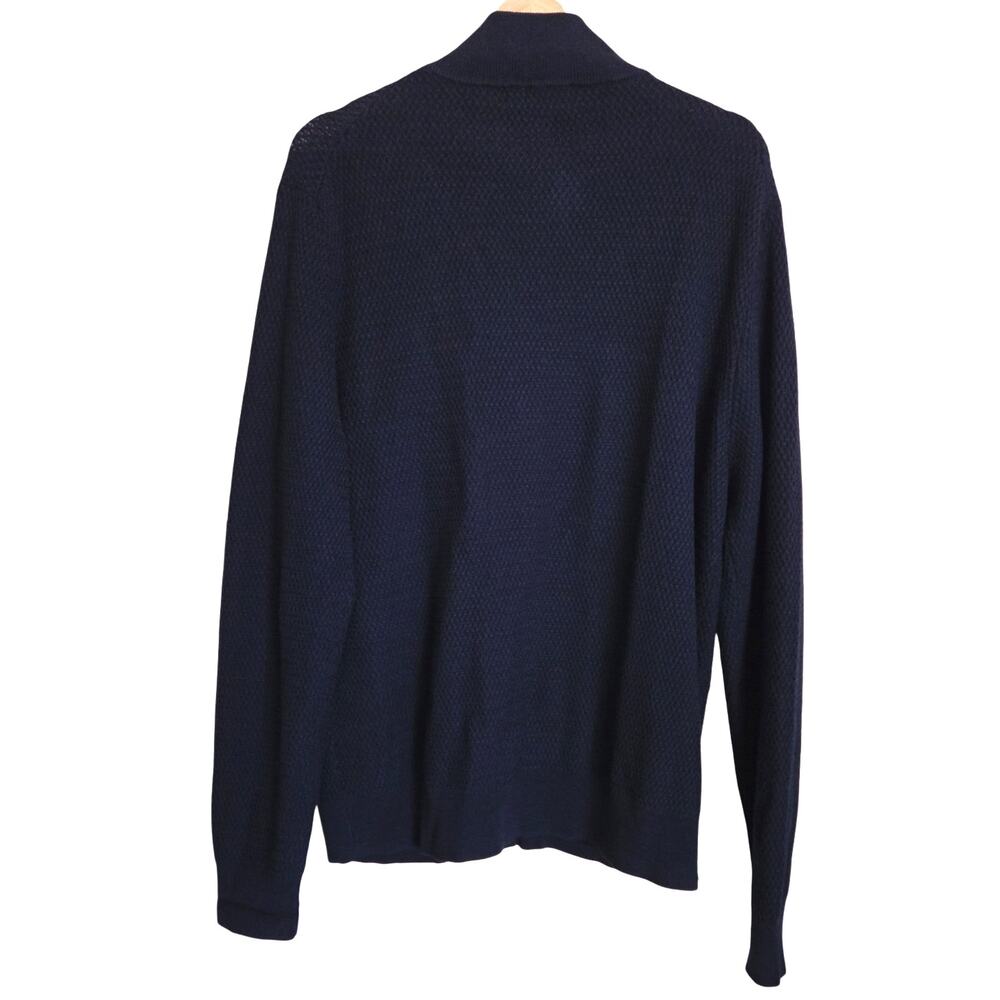 Brooks Brothers Navy Blue Extra Fine Merino Wool 1/4 Zip Waffle Knit Sweater XL - Picture 4 of 8